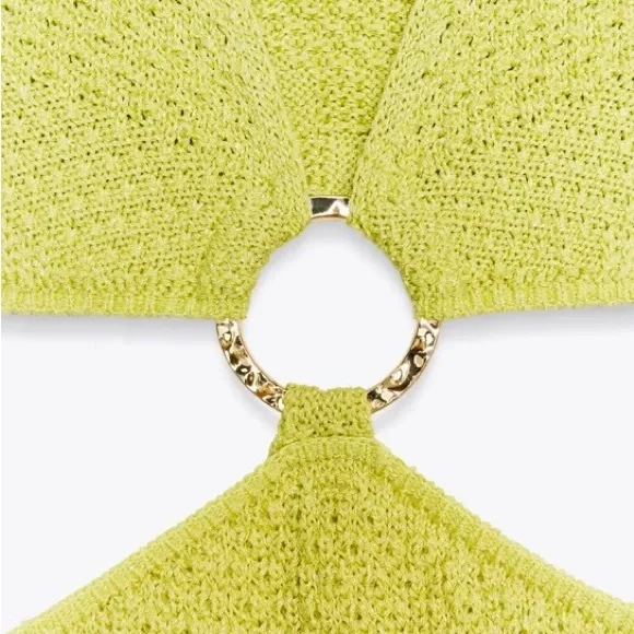 NWT Zara Knit Lime Green Dress Midi Maxi Gold Loop Stretchy Long 2756/013  CutOut Dresses